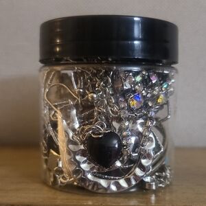 Mystery Jewelry Jar – Silver Chains, Turquoise & Sparkle Mix
